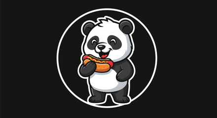 Cartoon panda enjoying a hot dog © Akun