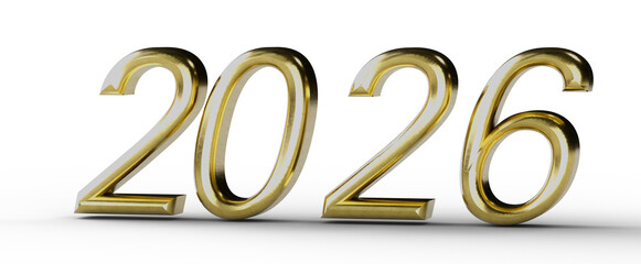Luxurious golden 2026 numbers in 3D render on white background. Perfect for new year greetings, events, business, succes © vegefox.com