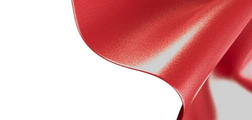 Abstract red fabric curving against a white background, perfect for adding a touch of elegance to...