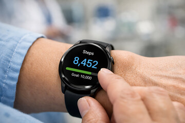 Fototapeta premium Smartwatch Fitness Tracker Displaying Daily Step Count and Activity Data