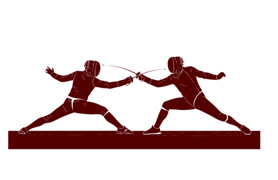 Modern Pentathlon Epee Fencing Duel Silhouette, Competitive Sports Attack Vector Sticker, High Energy Technical Action Illustration