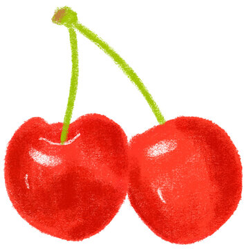 Red cherry had drawn crayon textured illustration.