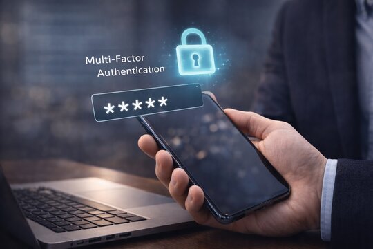 Artificial intelligence multi factor authentication login security with smartphone password verification and digital identity protection
