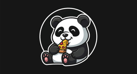 Cartoon panda enjoying pizza slice © Alan