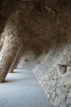 Stone colonnade and pathways at Park G&uuml;ell in Barcelona