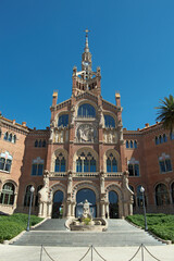 Obraz premium Main façade of the Hospital de Sant Pau (Recinte Modernista de Sant Pau) in Barcelona, Spain. 