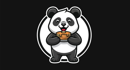 Cartoon panda holding dessert on black © Alan