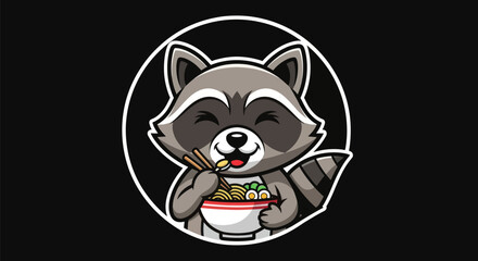 Cartoon raccoon eating noodles bowl © Alan