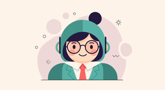Animated character with glasses, headphones, and tie