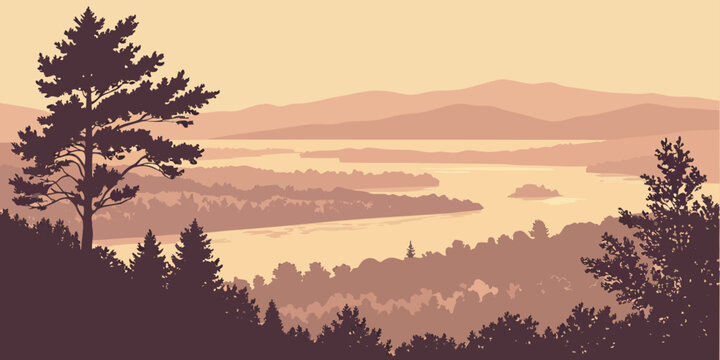 USA, US, U.S, United States - Lake Champlain Misty Sunrise &ndash; Peaceful Lake Panorama and Serene Nature Scenery in the United States