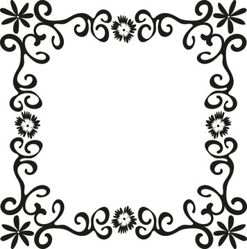 Hand drawn quadrangular rough doodle frame with floral pattern