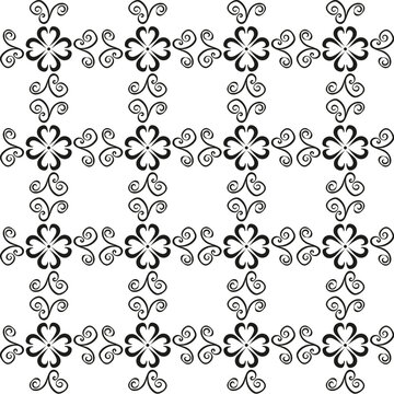 Black on white background seamless pattern of flowers