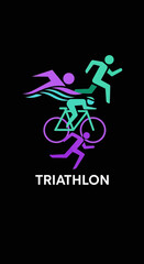 Fototapeta premium Dynamic Triathlon Icon Depicting Swim, Cycle, Run Activities With Stylish Color Accents