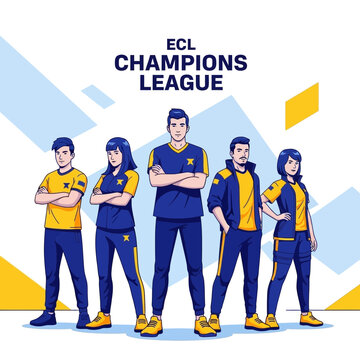 ECL Champions League Team Illustration Featuring Modern Sportswear and Confident Poses