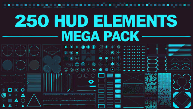 A collection of 250 futuristic hud elements presented in a mega pack