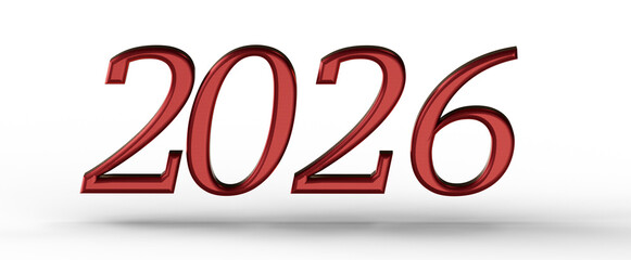 2026 year rendered in red metallic style on white background. Perfect for new year greetings, events, and future concept © vegefox.com