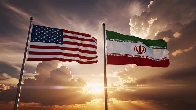 Usa united state america us usa vs iran iranian flag blue sky background wallpaper copy space battle war politic government israel country national diplomacy soldier negotiation crisis crude oil opec