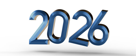 Bold blue 2026 text isolated on a clean white background. Perfect for new year greetings and future related designs.