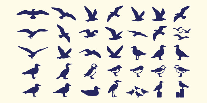flying bird silhouettes, bird icon set, wing animal vector, bird clipart collection, wildlife symbols bundle, flight illustration set, bird shapes