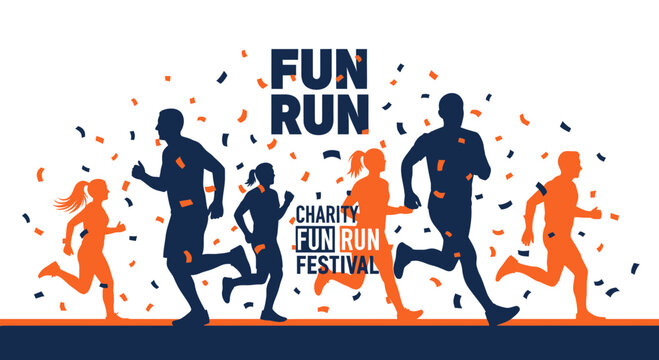 Energetic Fun Run Event Featuring Silhouettes and Festive Confetti Celebration