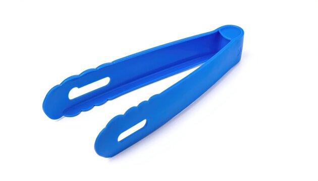 Blue Silicone Kitchen Tongs Isolated on White Background.