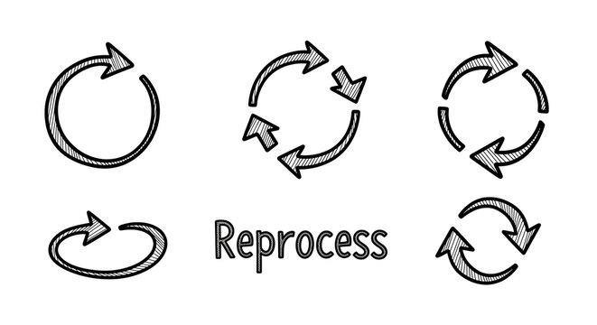 Various circular arrows and the word "Reprocess" are depicted.