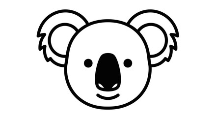 Fototapeta premium A simple black and white line art illustration of a cute koala face with big ears and a large nose, depicted in a cartoon style.