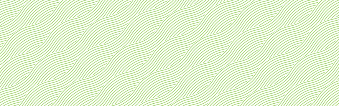 Green organic field pattern with flowing abstract lines. Farm landscape background featuring wavy grass strokes. Geometric nature art. Simple agricultural hill. Vector illustration
