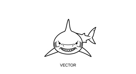 Fototapeta premium A fierce cartoon shark with sharp teeth and an angry expression, depicted as a vector illustration.