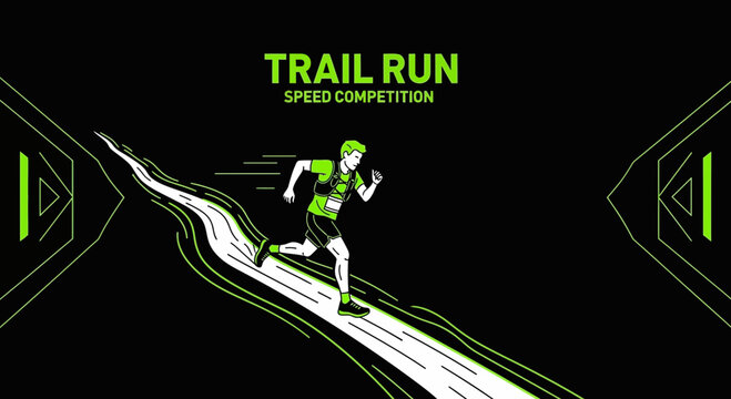 Energetic Trail Runner Speeding Down Hill During a Competition in a Modern Style