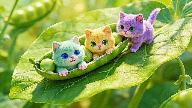 Colorful kittens in pea pod