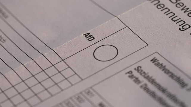 AfD ballot paper, German Wahlvorschlag Alternative f&uuml;r Deutschland, voting circle, right-wing populism, ultra-conservative agendas and ideological fragmentation in contemporary European democracy