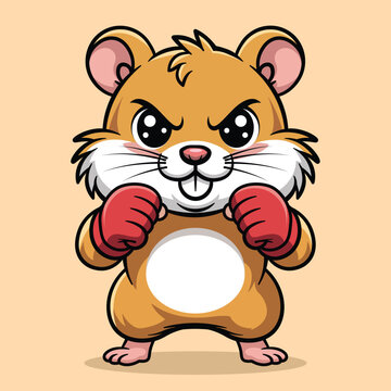 Cute Boxing Hamster Mascot &ndash; Funny Cartoon Animal Fighter Character Vector Illustration