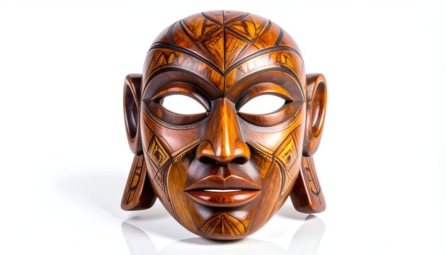 Traditional Handcrafted Wooden Tribal Mask Isolated on White