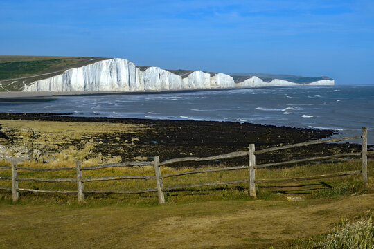 The Seven Sisters chalk cliffs in East Sussex, England, UK