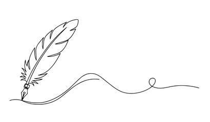 One continuous line drawing quill pen writing line minimalist vector illustration © MST JUTHI AKTER