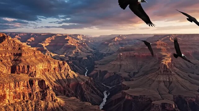 Andean Condors Soar Over Grand Canyon Landscape
