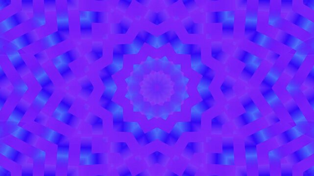 Soft pastel kaleidoscope mandala with blue and purple gradient tones forming symmetrical geometric patterns. Calm abstract motion background ideal for modern design, digital art, and relaxing visuals.