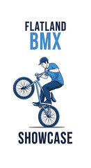 Naklejka premium Flatland BMX Showcase: Dynamic Illustration Of Rider Performing Bicycle Stunt Against White Backdrop