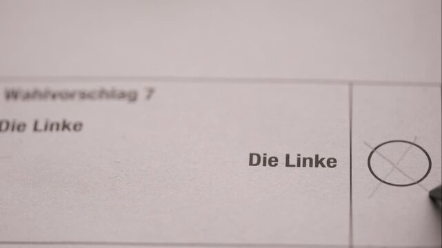 Closeup German ballot paper Die Linke party name, voting circle, voter decision point, left-wing political participation, ideological diversity Germany&rsquo;s multi-party parliamentary democracy