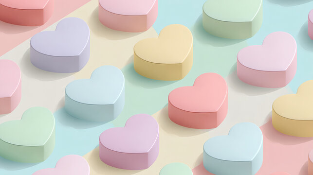 Heart shape with 3D isometric perspective, Seamless pattern - Generative AI