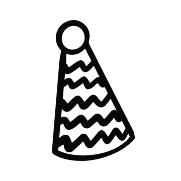 Birthday Party Hat Hand Drawn w Black and White Thick Lines