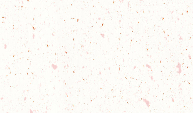 White speckled paper texture background with pink and orange flakes. Recycled craft dirty paper with abstract flecks for wallpaper