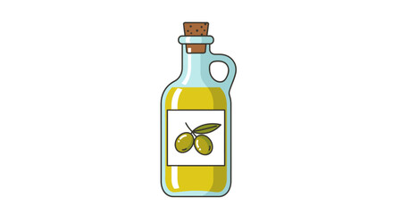 Olive oil glass bottle with cork and label illustration