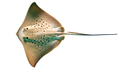 Obraz premium Isolated spotted ray fish swimming gracefully, a beautiful marine creature with a long tail