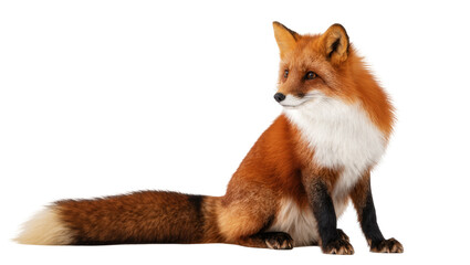Fototapeta premium Isolated red fox, a beautiful wild animal, sitting gracefully, looking alertly to the side