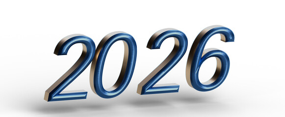 Bold 3D rendering of the year 2026 in blue and gold, perfect for New Year's greetings, future planning, and futuristic d © vegefox.com