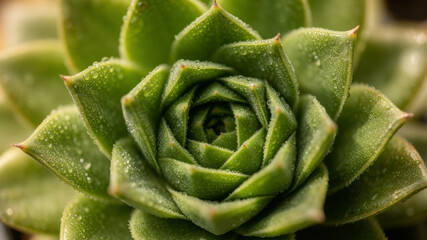 Fototapeta premium Vibrant Green Succulent Rosette with Dew Drops
