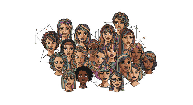 Diverse Group of People Faces Illustration.