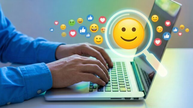 Businessman typing laptop conducts digital client survey feedback analysis. Market research data for customer satisfaction insight. Modern evaluation system monitoring user behavior performance.